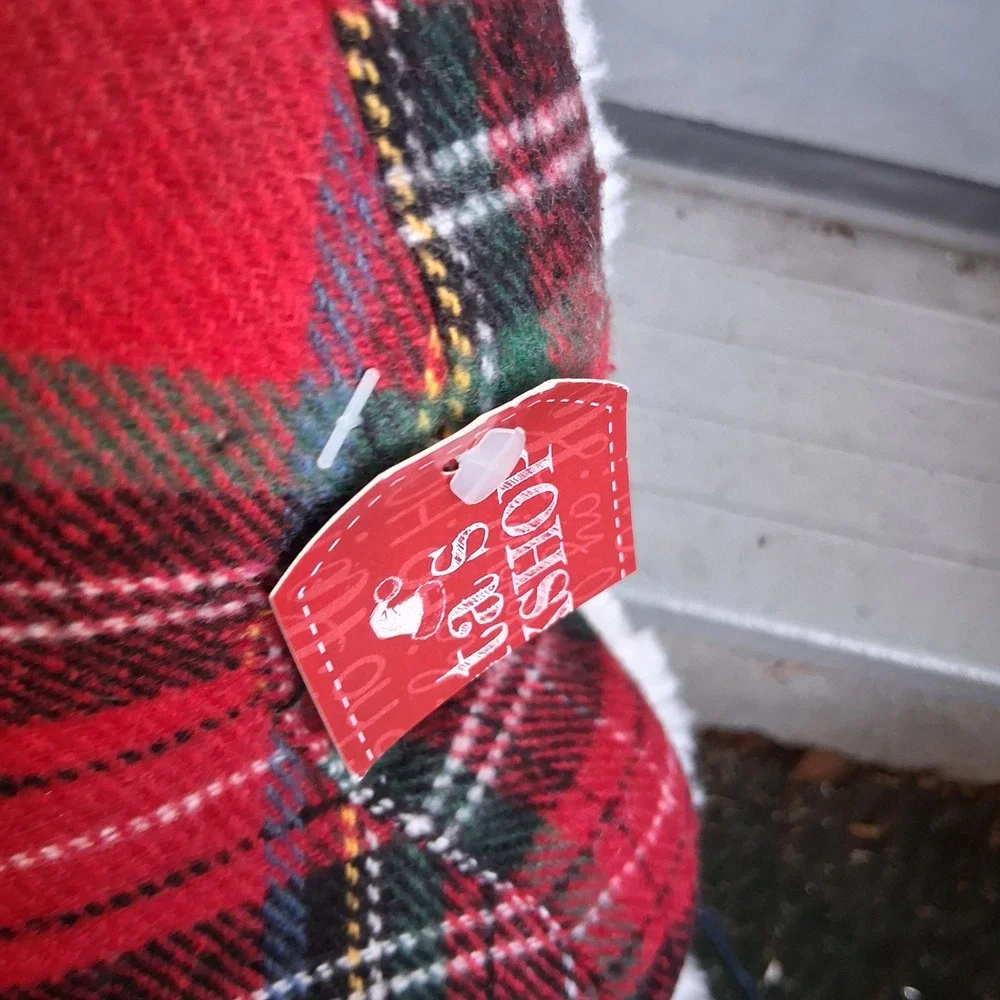 Santa's Shop Red Tartan Plaid Sherpa Christmas Tree Decorative Pillow 12x14 NEW